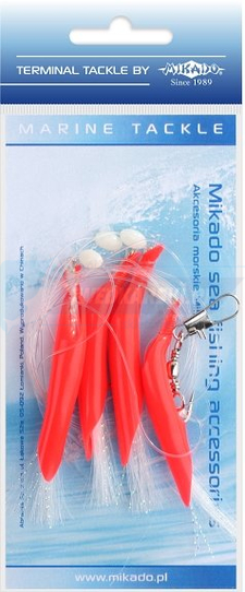 MIKADO ZESTAW MORSKI - HAIR TUBE RIG - hak 1/0 (RED/WHITE)
